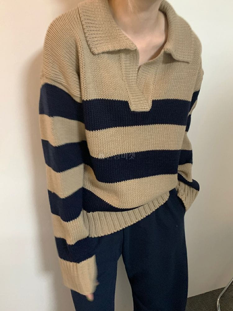 9NINE - Korean Children Fashion - #Kfashion4kids - Stripes Collar Knit - 7