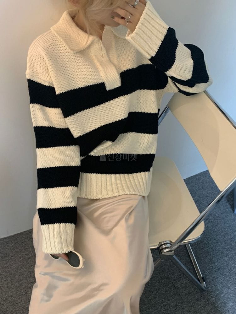 9NINE - Korean Children Fashion - #Kfashion4kids - Stripes Collar Knit - 8