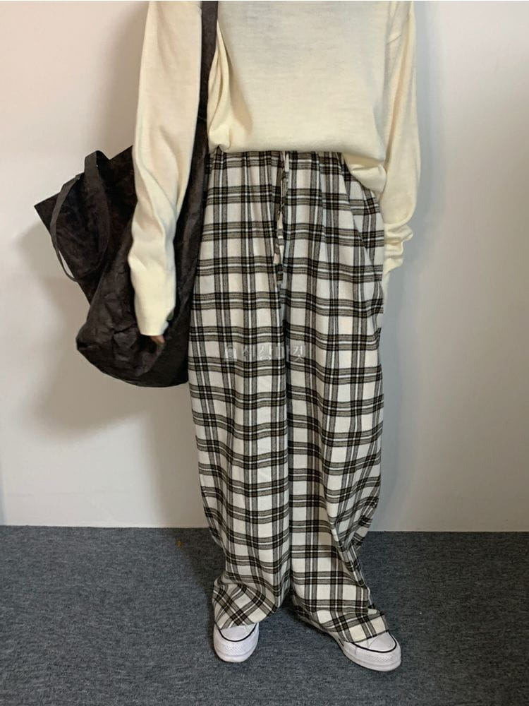 9NINE - Korean Children Fashion - #Kfashion4kids - Pix Check Fleece Banding Pants - 3