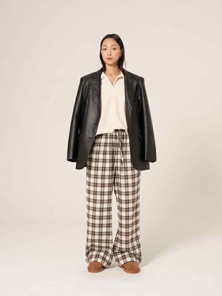 9NINE - Korean Children Fashion - #Kfashion4kids - Pix Check Fleece Banding Pants - 4