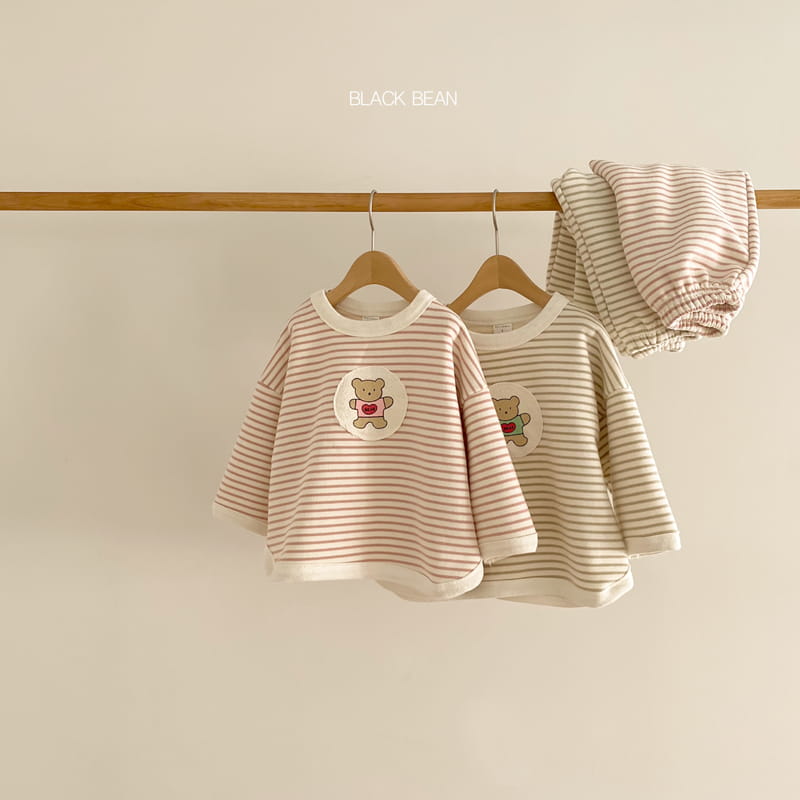 BLACK BEAN - Korean Children Fashion - #Kfashion4kids - Bear Stripes Top Bottom Set