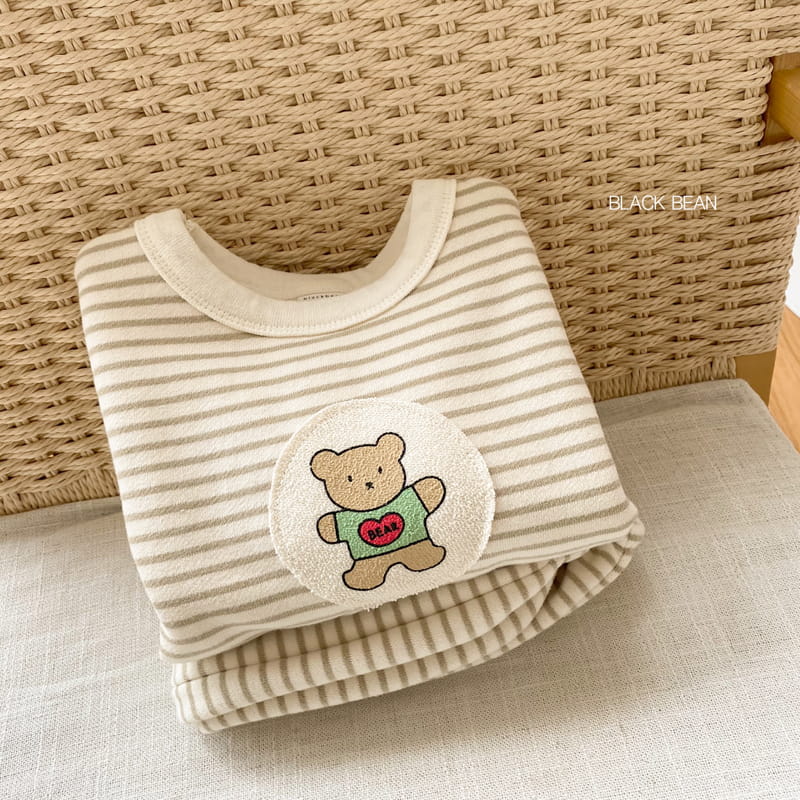 BLACK BEAN - Korean Children Fashion - #Kfashion4kids - Bear Stripes Top Bottom Set - 3