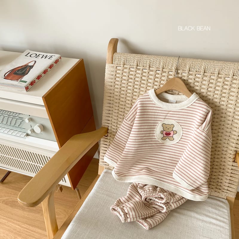 BLACK BEAN - Korean Children Fashion - #Kfashion4kids - Bear Stripes Top Bottom Set - 4