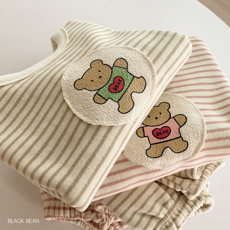 BLACK BEAN - Korean Children Fashion - #Kfashion4kids - Bear Stripes Top Bottom Set - 6