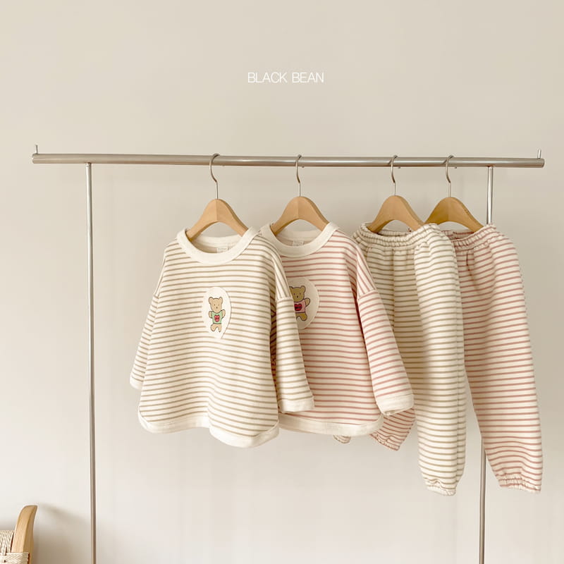BLACK BEAN - Korean Children Fashion - #Kfashion4kids - Bear Stripes Top Bottom Set - 7