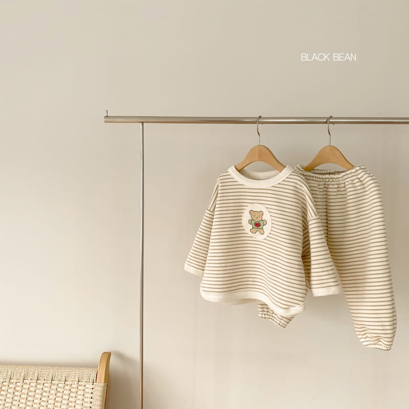 BLACK BEAN - Korean Children Fashion - #Kfashion4kids - Bear Stripes Top Bottom Set - 8