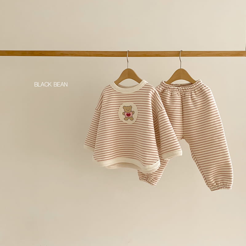BLACK BEAN - Korean Children Fashion - #Kfashion4kids - Bear Stripes Top Bottom Set - 9