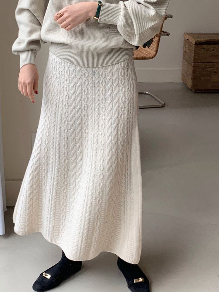 BOWEN - Korean Children Fashion - #Kfashion4kids - Cash Cable Whole Skirt
