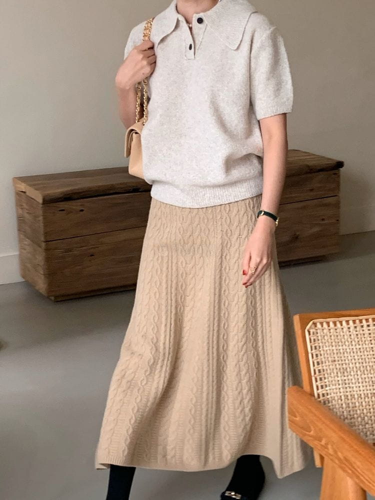 BOWEN - Korean Children Fashion - #Kfashion4kids - Cash Cable Whole Skirt - 5