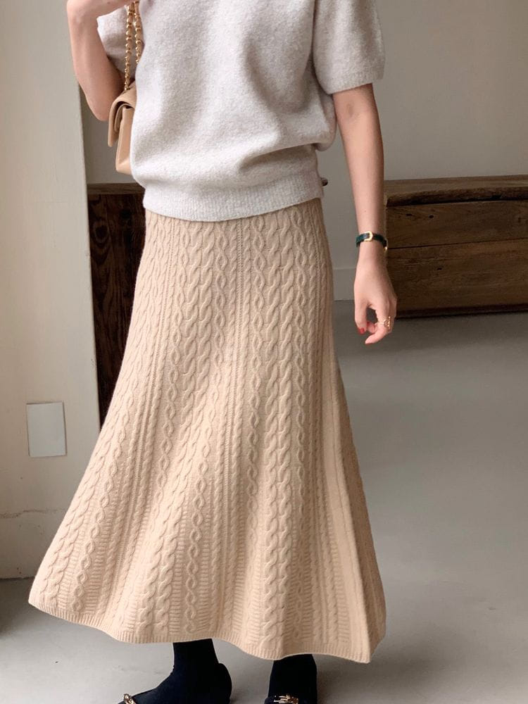 BOWEN - Korean Children Fashion - #Kfashion4kids - Cash Cable Whole Skirt - 6