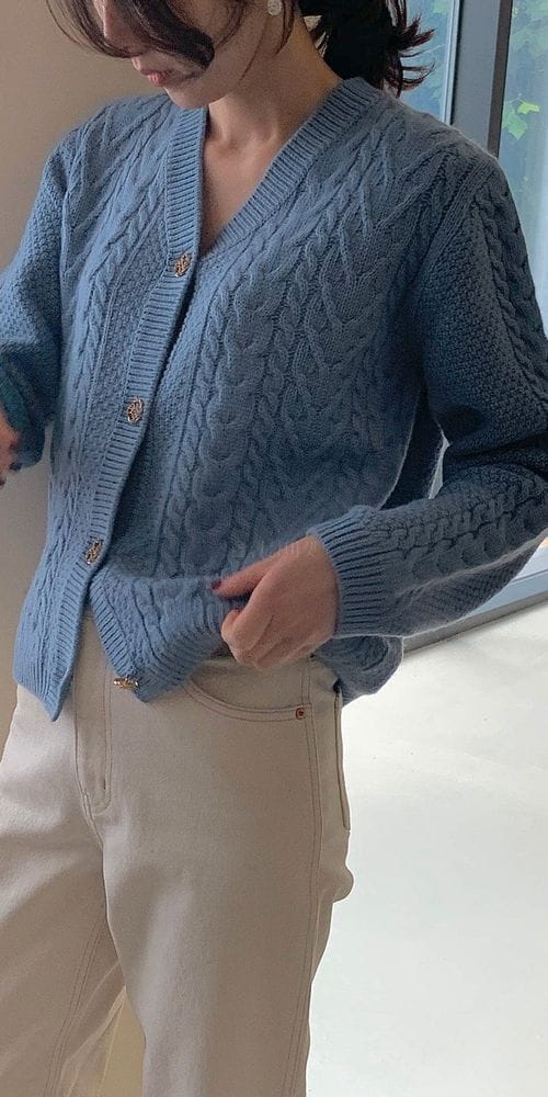 BOWEN - Korean Children Fashion - #Kfashion4kids - Cable Button Cardigan