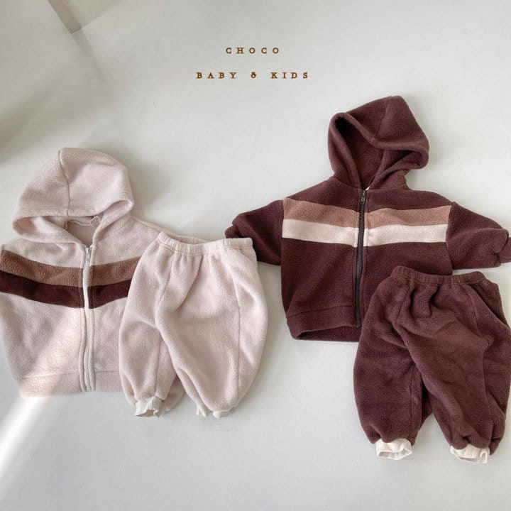 CHOCO BEBE - Korean Children Fashion - #Kfashion4kids - V Color Hoody Jacket Bottom Set - 10