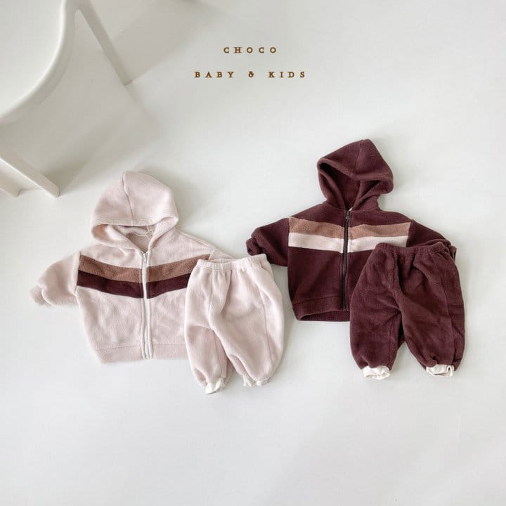 CHOCO BEBE - Korean Children Fashion - #Kfashion4kids - V Color Hoody Jacket Bottom Set - 9