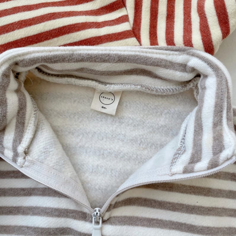 CHOCO BEBE - Korean Children Fashion - #Kfashion4kids - Fleece Stripes Anorak Bodysuit - 6