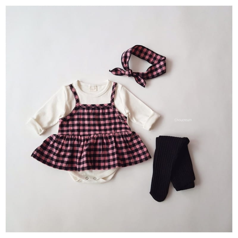 CHOUCREAM - Korean Children Fashion - #Kfashion4kids - Check Bustier Bodysuit with Hairband