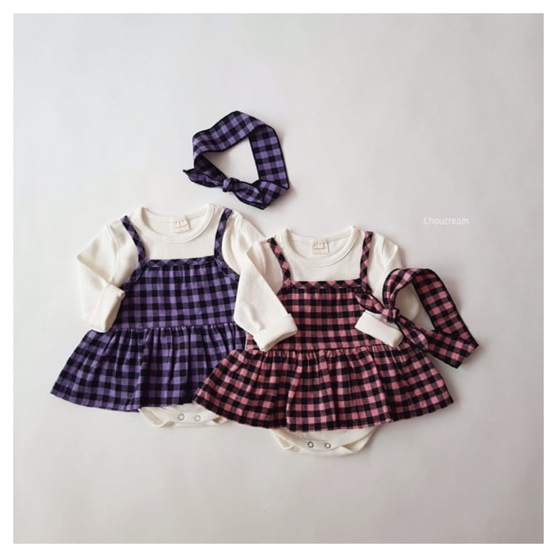 CHOUCREAM - Korean Children Fashion - #Kfashion4kids - Check Bustier Bodysuit with Hairband - 12