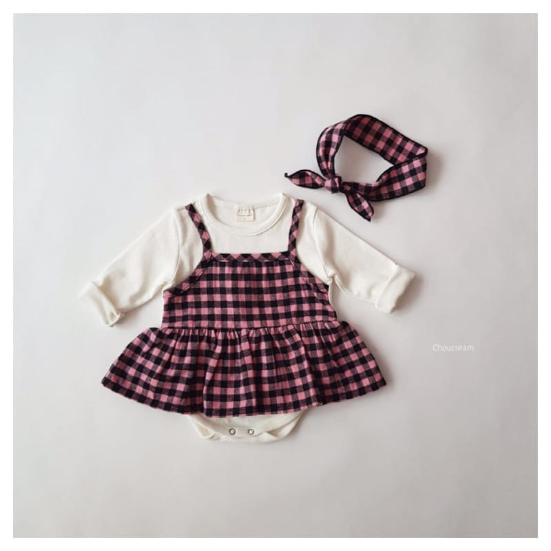 CHOUCREAM - Korean Children Fashion - #Kfashion4kids - Check Bustier Bodysuit with Hairband - 2