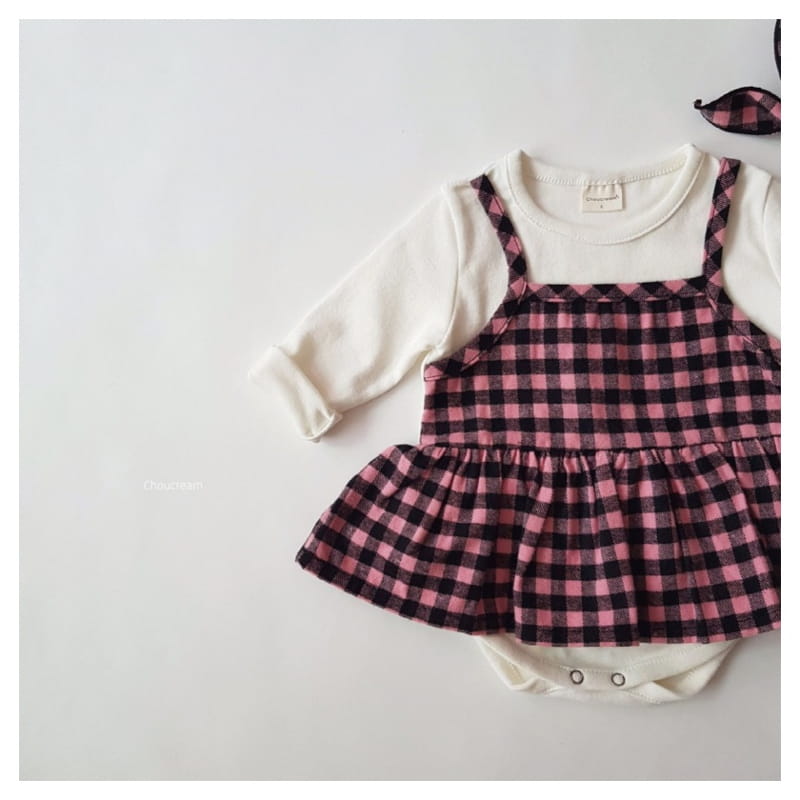 CHOUCREAM - Korean Children Fashion - #Kfashion4kids - Check Bustier Bodysuit with Hairband - 3