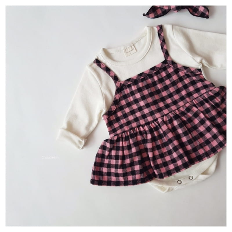CHOUCREAM - Korean Children Fashion - #Kfashion4kids - Check Bustier Bodysuit with Hairband - 4