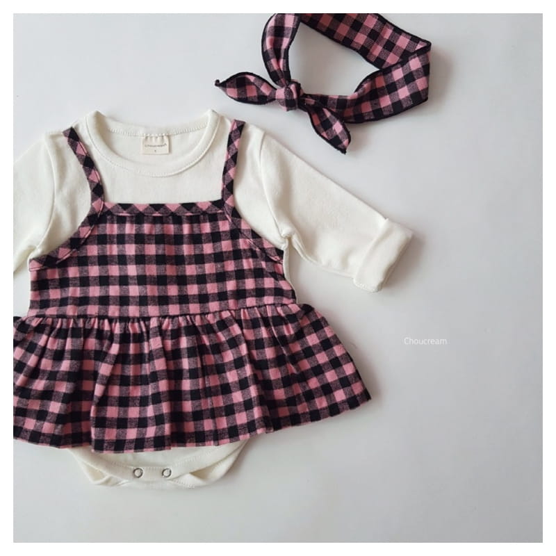 CHOUCREAM - Korean Children Fashion - #Kfashion4kids - Check Bustier Bodysuit with Hairband - 6