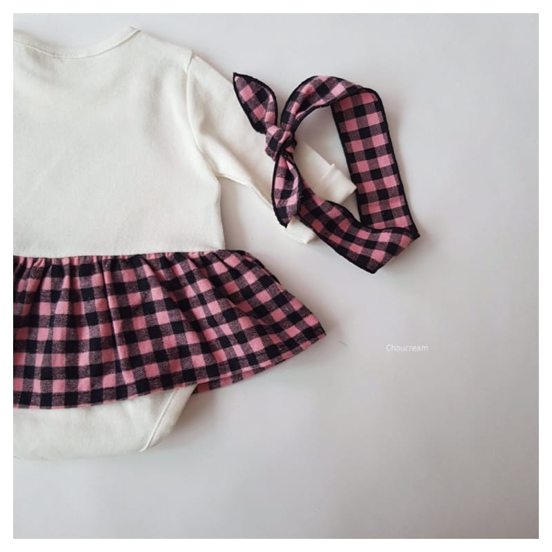 CHOUCREAM - Korean Children Fashion - #Kfashion4kids - Check Bustier Bodysuit with Hairband - 9