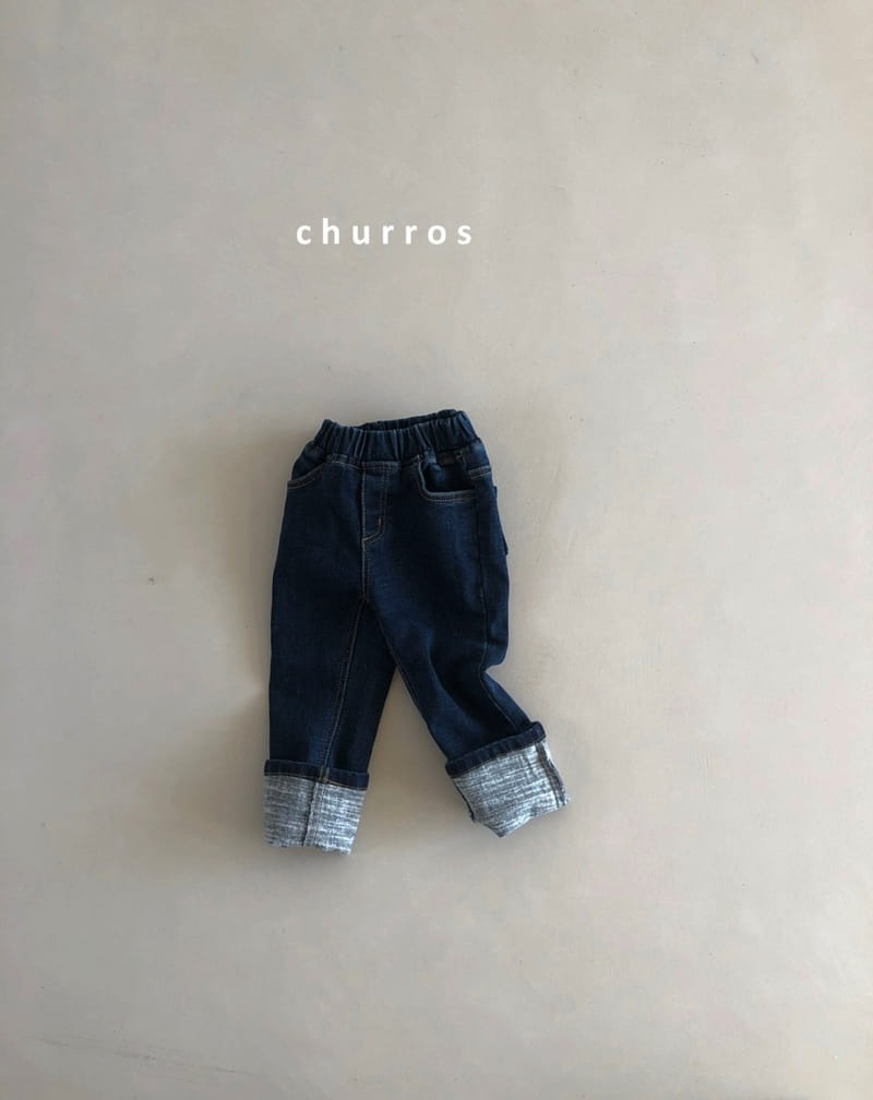CHURROS - Korean Children Fashion - #Kfashion4kids - Roll-up Fleece Jeans - 2