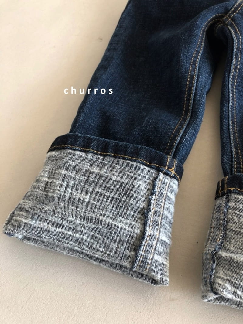 CHURROS - Korean Children Fashion - #Kfashion4kids - Roll-up Fleece Jeans - 7
