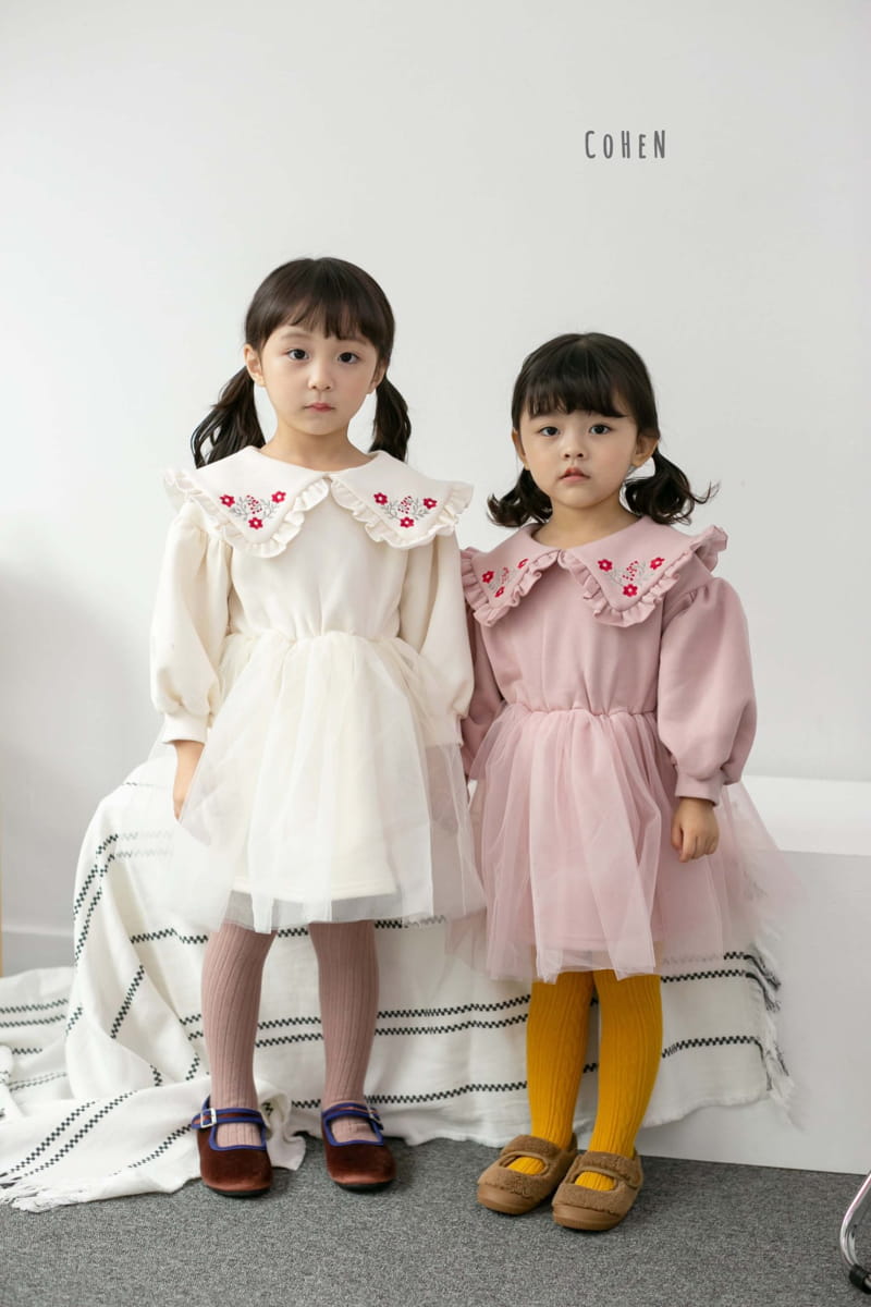 COHEN - Korean Children Fashion - #Kfashion4kids - Flower Embroidery One-piece