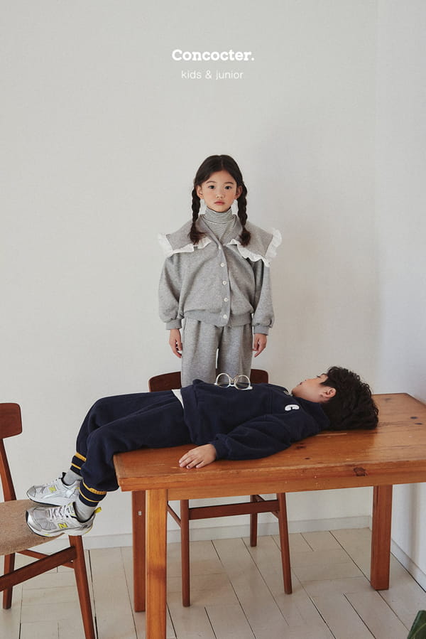 CONCOCTER - Korean Children Fashion - #Kfashion4kids - Frill Collar Cardigan Bottom Set - 2