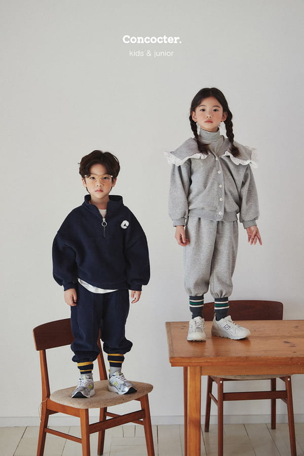 CONCOCTER - Korean Children Fashion - #Kfashion4kids - Frill Collar Cardigan Bottom Set - 3