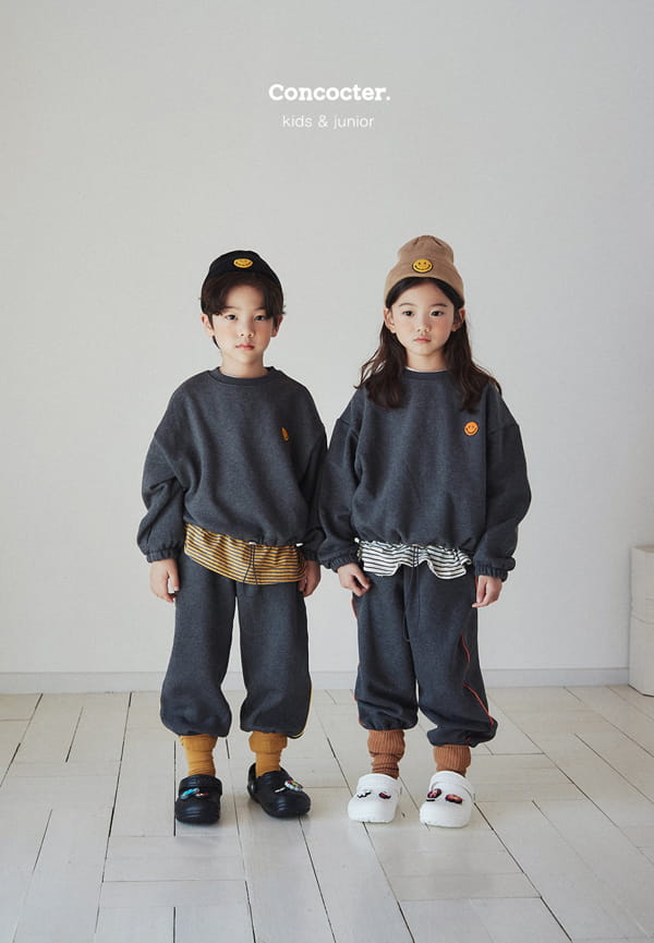CONCOCTER - Korean Children Fashion - #Kfashion4kids - Hahah Smile Fleece Top Bottom Set - 2