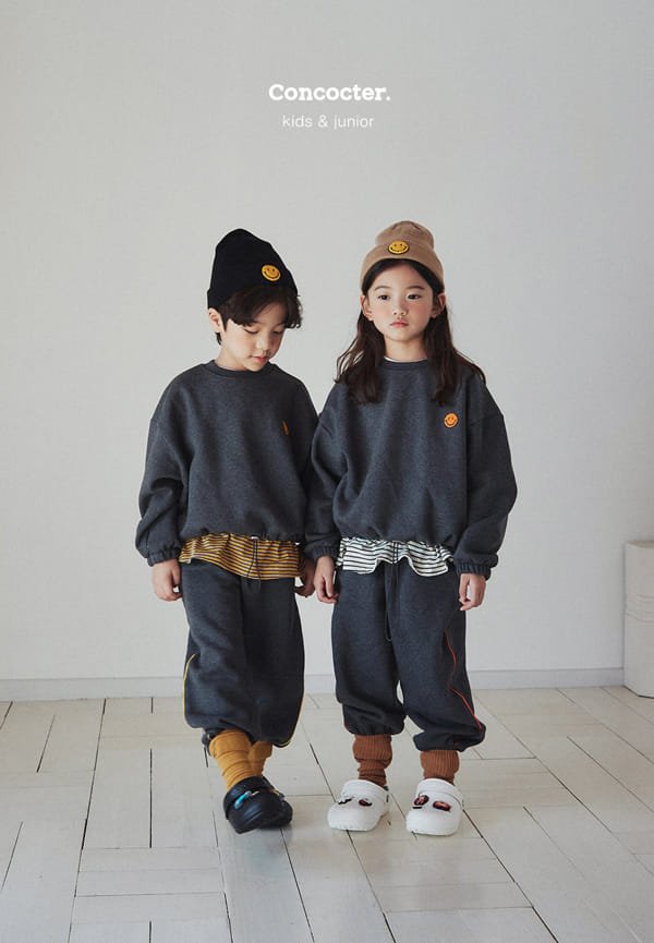 CONCOCTER - Korean Children Fashion - #Kfashion4kids - Hahah Smile Fleece Top Bottom Set - 3