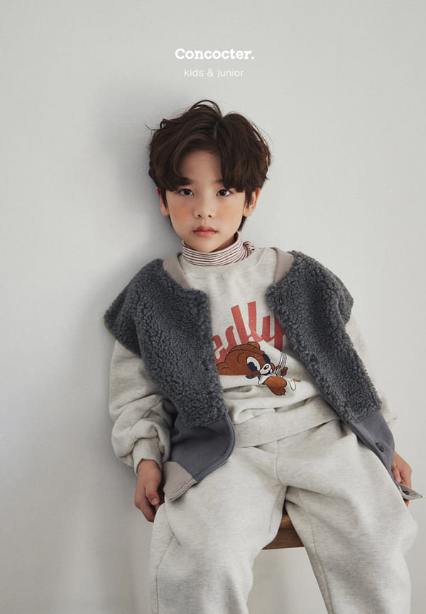 CONCOCTER - Korean Children Fashion - #Kfashion4kids - Locker Bear Fleece Top Bottom Set - 2