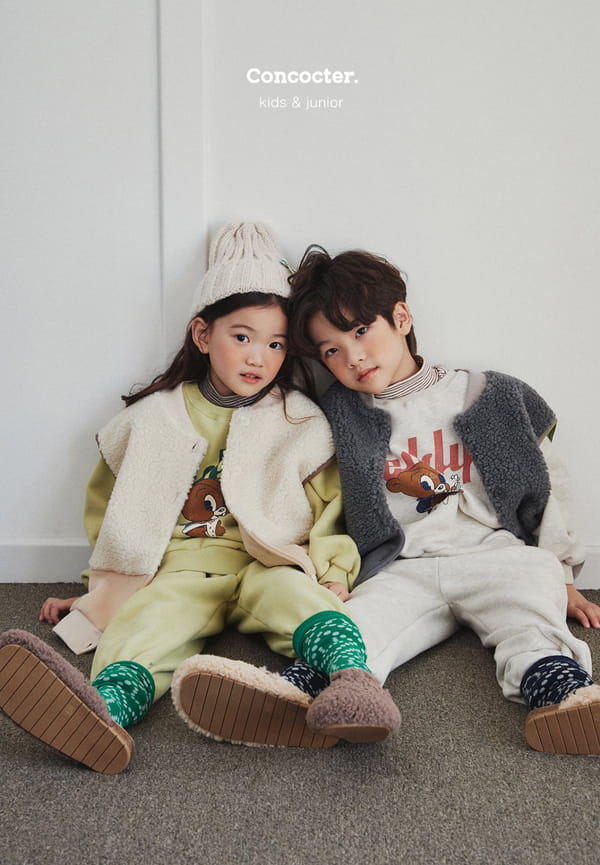 CONCOCTER - Korean Children Fashion - #Kfashion4kids - Locker Bear Fleece Top Bottom Set - 7