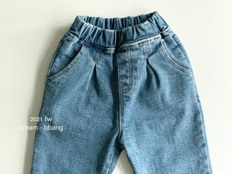CREAM BBANG - Korean Children Fashion - #Kfashion4kids - Fleece Denim Wrinkle Baggy Pants