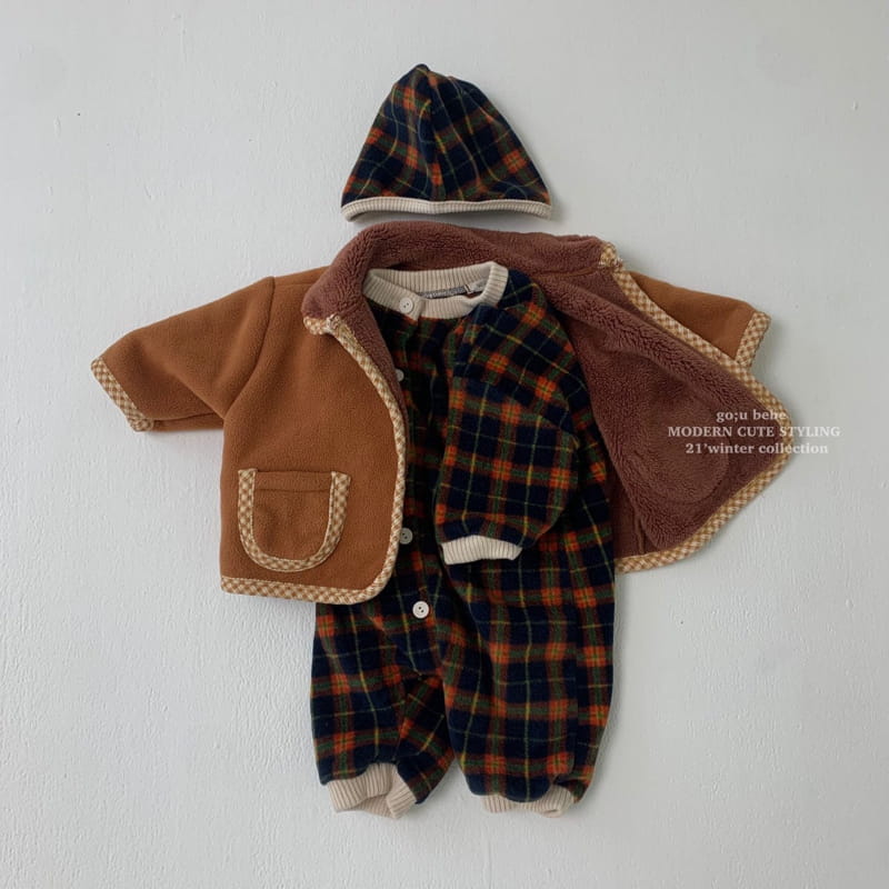 GO;U - Korean Children Fashion - #Kfashion4kids - Winter Check Bodysuit with Bonnet - 10