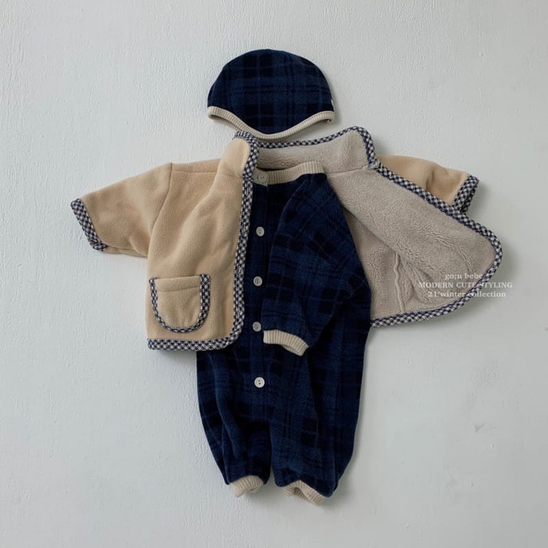 GO;U - Korean Children Fashion - #Kfashion4kids - Winter Check Bodysuit with Bonnet - 11