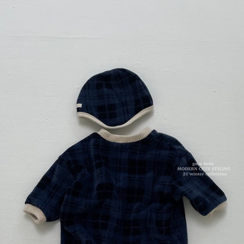 GO;U - Korean Children Fashion - #Kfashion4kids - Winter Check Bodysuit with Bonnet - 3