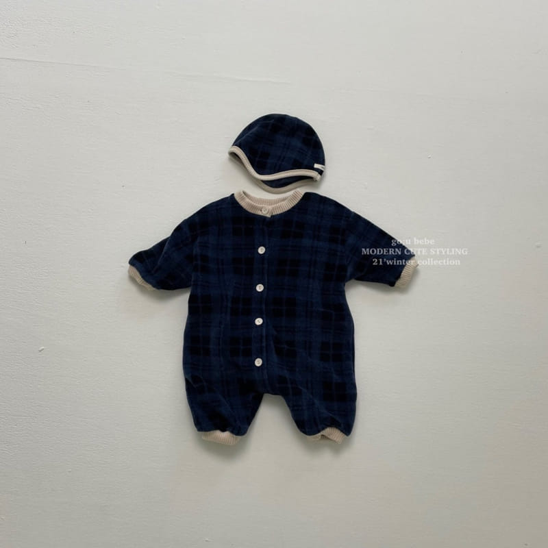 GO;U - Korean Children Fashion - #Kfashion4kids - Winter Check Bodysuit with Bonnet - 4