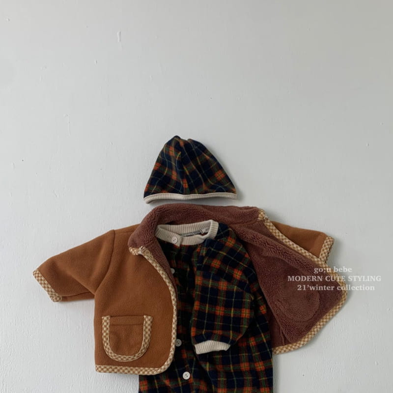 GO;U - Korean Children Fashion - #Kfashion4kids - Winter Check Bodysuit with Bonnet - 5