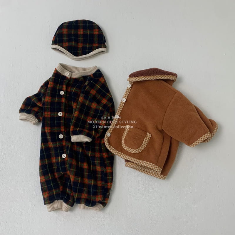 GO;U - Korean Children Fashion - #Kfashion4kids - Winter Check Bodysuit with Bonnet - 6