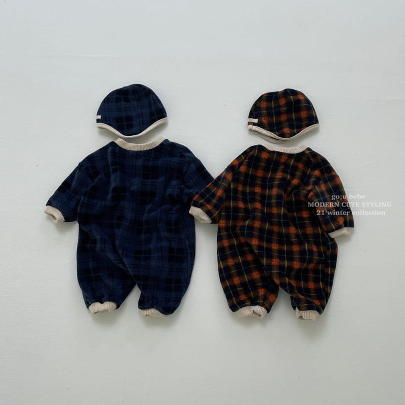 GO;U - Korean Children Fashion - #Kfashion4kids - Winter Check Bodysuit with Bonnet - 7