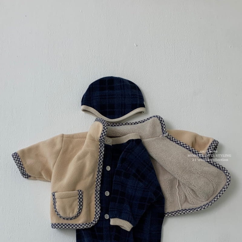 GO;U - Korean Children Fashion - #Kfashion4kids - Winter Check Bodysuit with Bonnet - 8