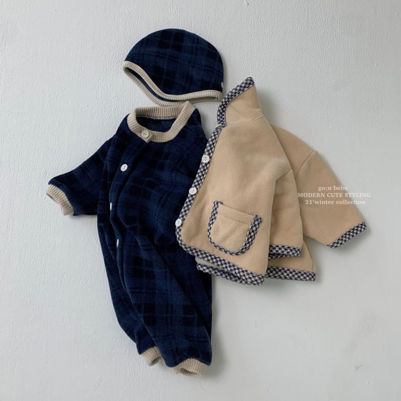 GO;U - Korean Children Fashion - #Kfashion4kids - Winter Check Bodysuit with Bonnet - 9