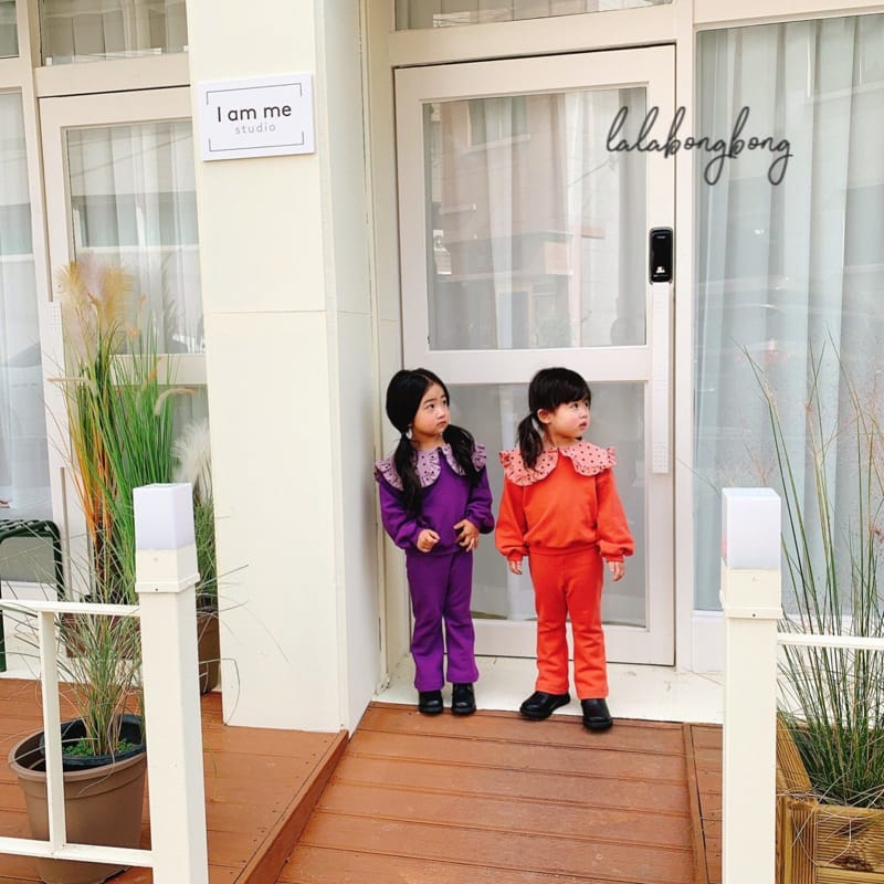 LALABONGBONG - Korean Children Fashion - #Kfashion4kids - Dot Collar Top Bottom Set - 2
