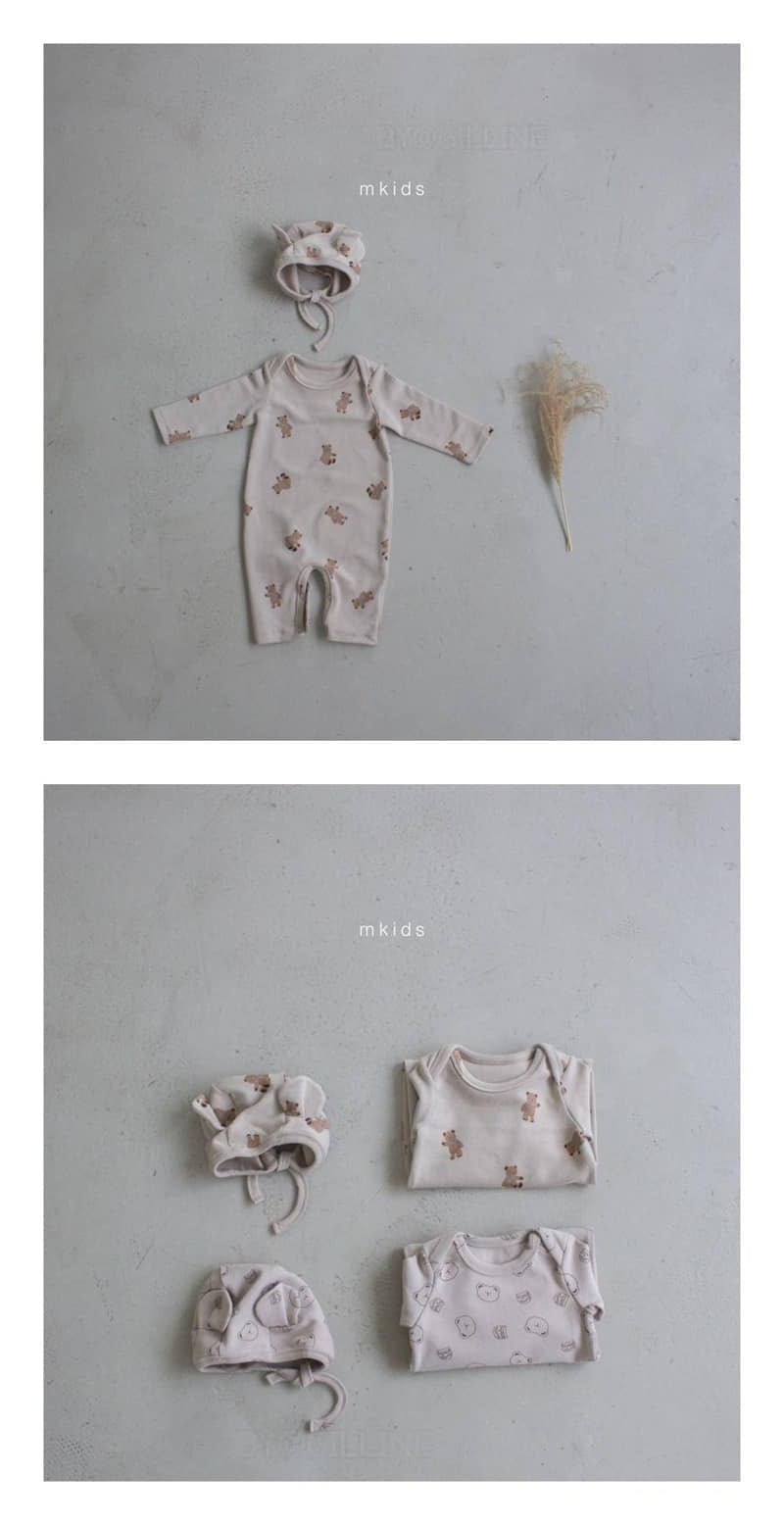 M KIDS - Korean Children Fashion - #Kfashion4kids - Cuty Bear Bodysuit with Bonnet