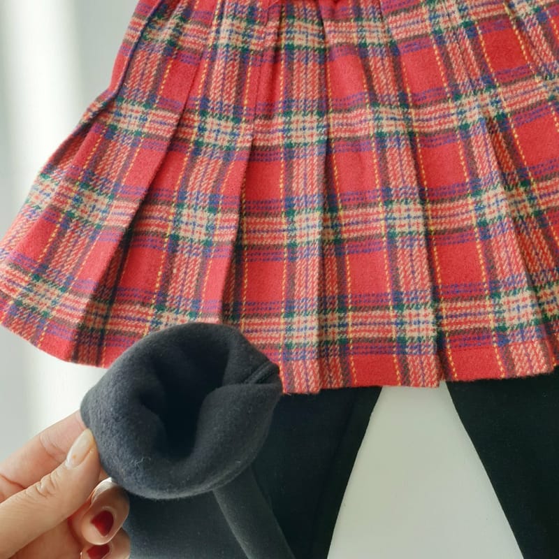 MOMO ANN - Korean Children Fashion - #Kfashion4kids - Check Wrinkle Skirt Leggings - 12