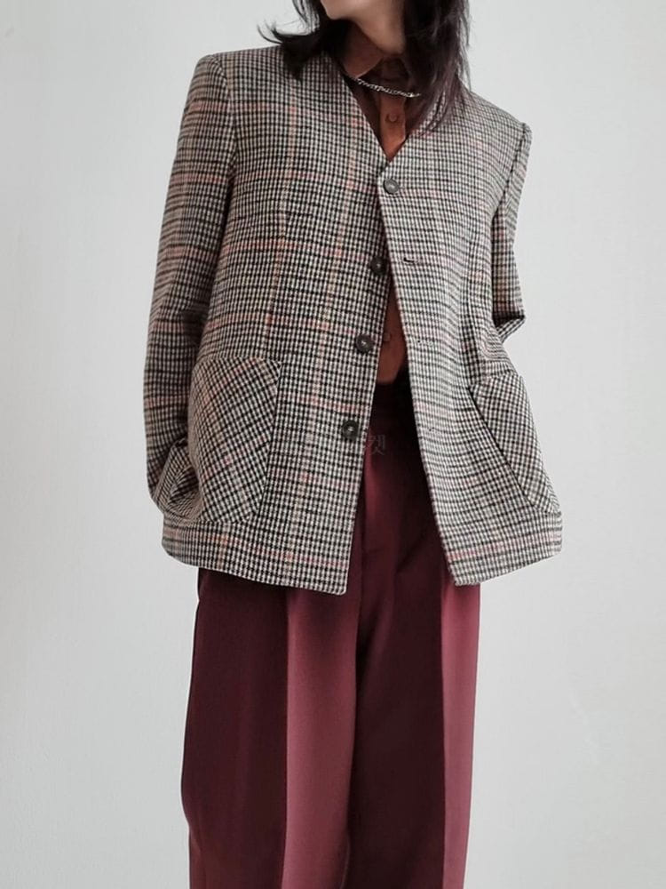 MONE - Korean Children Fashion - #Kfashion4kids - Banet No Collar Check Jacket