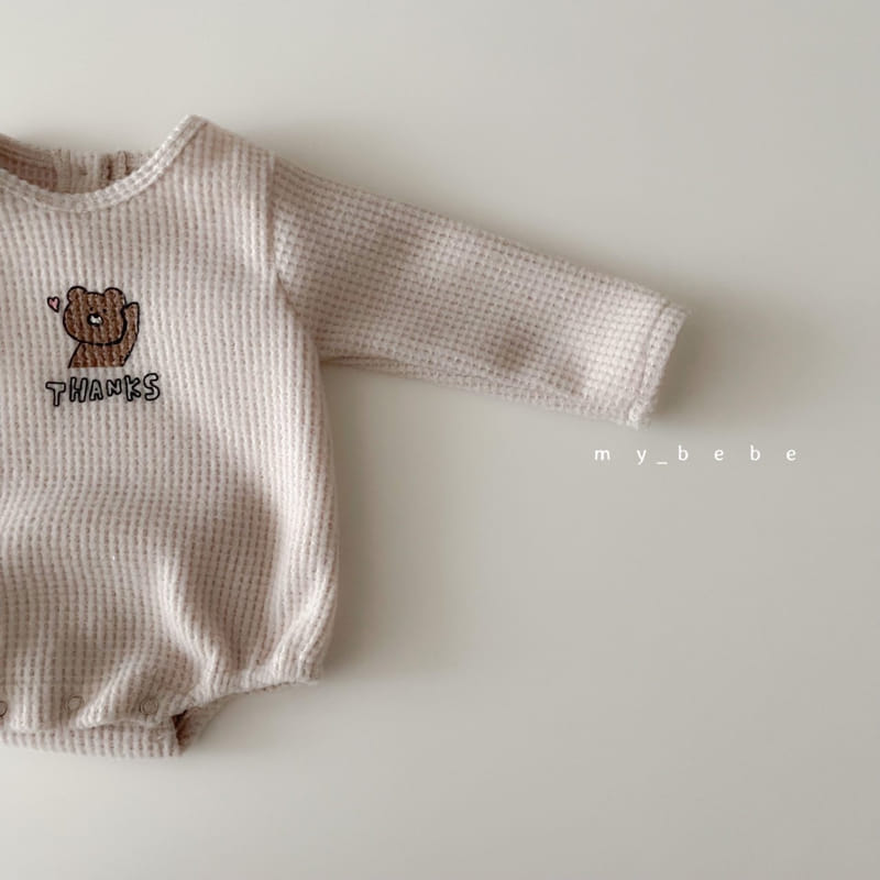 MY BEBE - Korean Children Fashion - #Kfashion4kids - Bear Waffle Bodysuit with Bonnet - 10