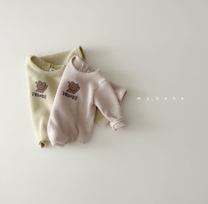 MY BEBE - Korean Children Fashion - #Kfashion4kids - Bear Waffle Bodysuit with Bonnet - 2